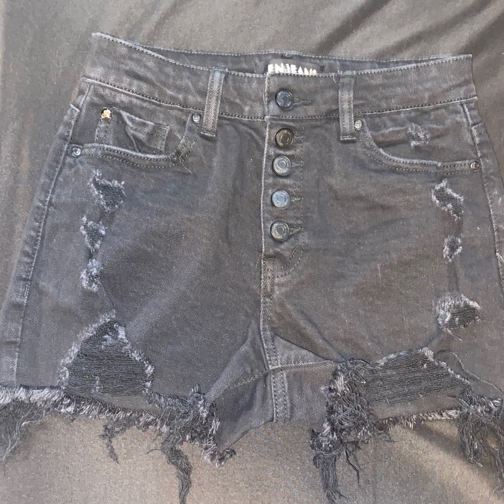Black high waisted distressed shorts